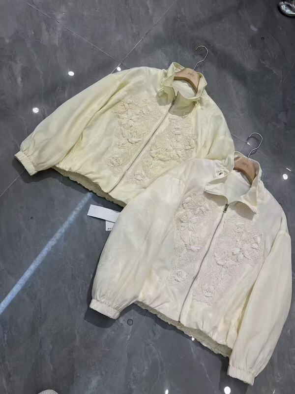 26108 Bubble Gum Spring New Embroidered Tencel Jacket Top, m Bust 134, Length 60