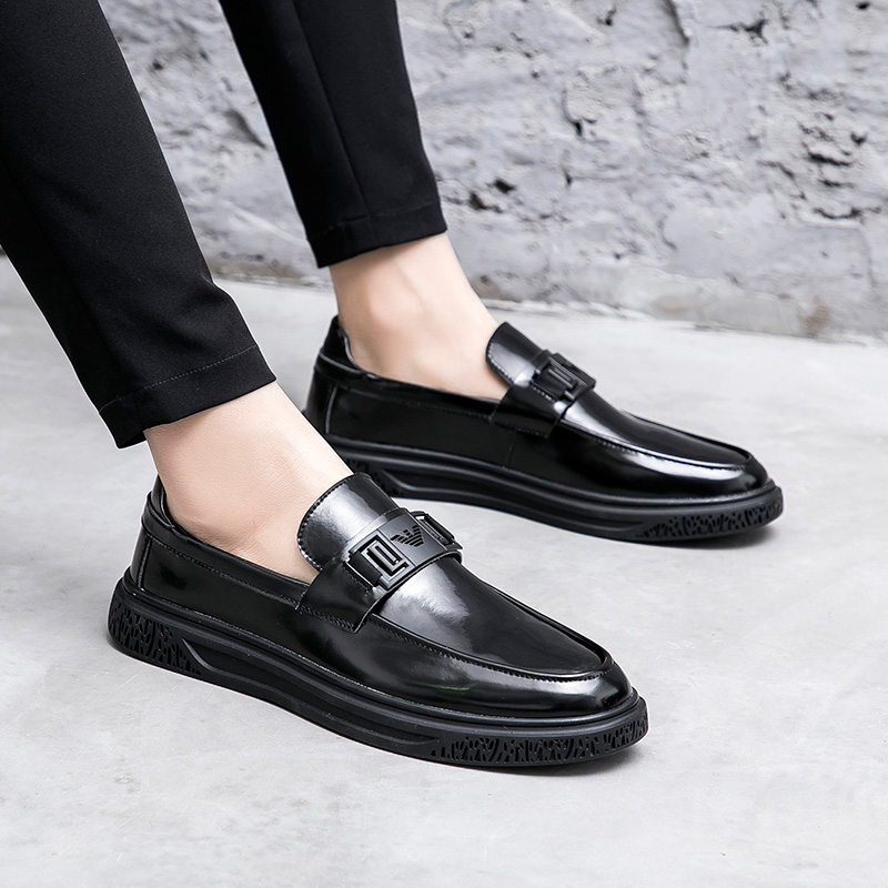 Lefoes shoes 2022 Spring casual leather shoes Inn Wind Business Youth Heightening Men's Shoes Boomer Shoes 100 hitch a foot pedal