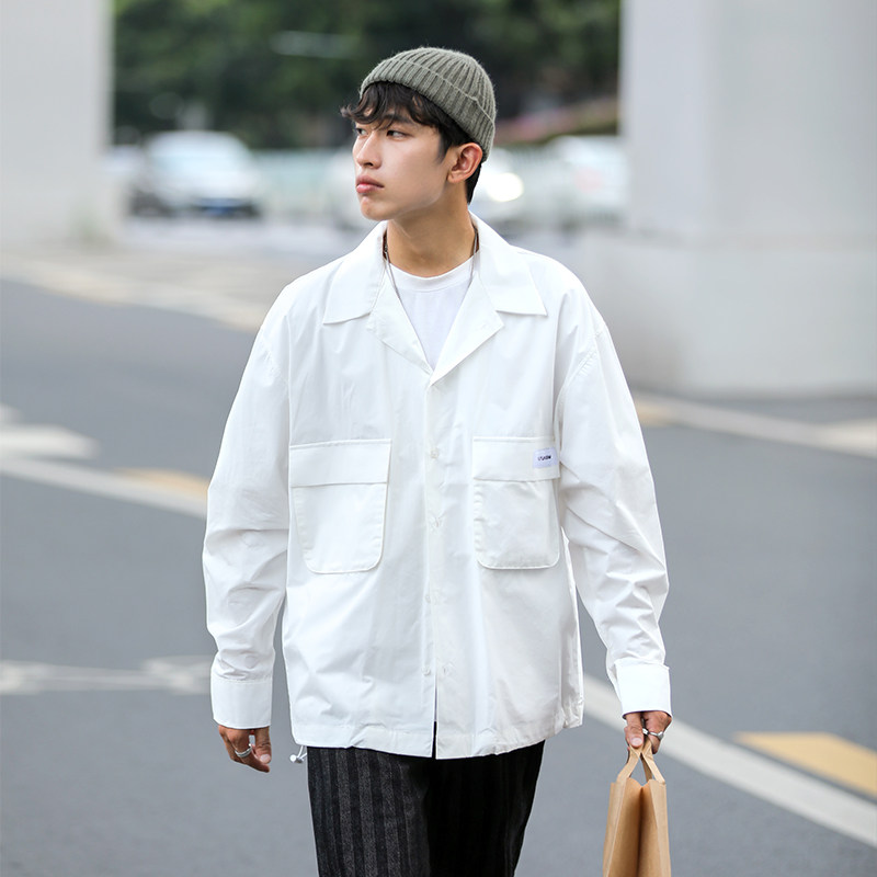 OFFBORD Days Loose Cityboy Pure Color Shirt Spring Autumn Season Loose Casual Turd Collar Long Sleeve Shirt Suit Man