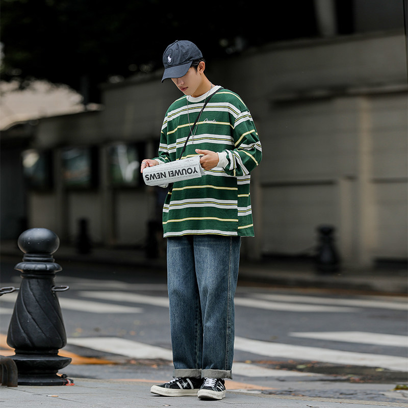 OFFBORD Japanese striped long-sleeved T-shirt men's spring and autumn loose tide brand men's casual all-match pullover top