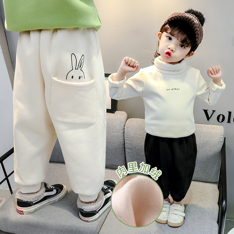 Baby plus velvet pants girls autumn and winter thickened outer wear harem pants loose baby children's cotton pants foreign robe pants