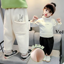 Baby fleece lined ku children child autumn and winter thick outer wear harem pants loose baby tong mian ku Western style luo bu ku