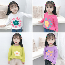 Girls long sleeve T-shirt 2021 spring and autumn clothing Korean version of small children Baby children clothes Foreign color cotton base shirt tide