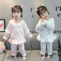 Baby girl flannel home suit suit childrens pajamas warm winter girl princess pajamas coral velvet