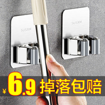 Toilet mop adhesive hook non-perforated strong fixed buckle hanging broom rack mop cloth clip stainless steel storage artifact