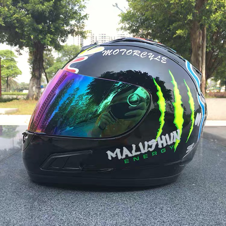 MALUSHUN Full Helmet Motorcycle Helmet Road Transparent Black Plated Color Lens