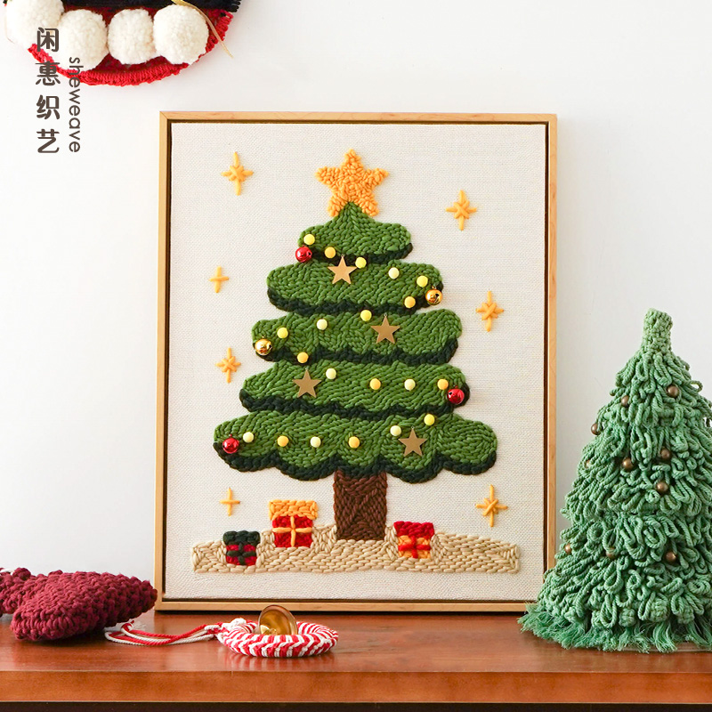 Leisure Weasel Art Christmas Tree Russia Poke Embroidered Handmade Diy Material Bag Embroidered New Year Gift Lovers hanging paintings