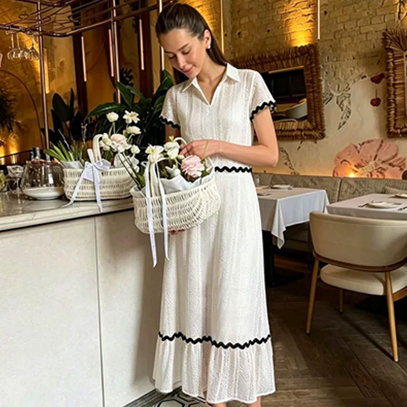 Beautiful Set, Pure and Simple 100% Cotton Short-Sleeved Polo Shirt + Long Skirt 26070746 Limited Time 20% off