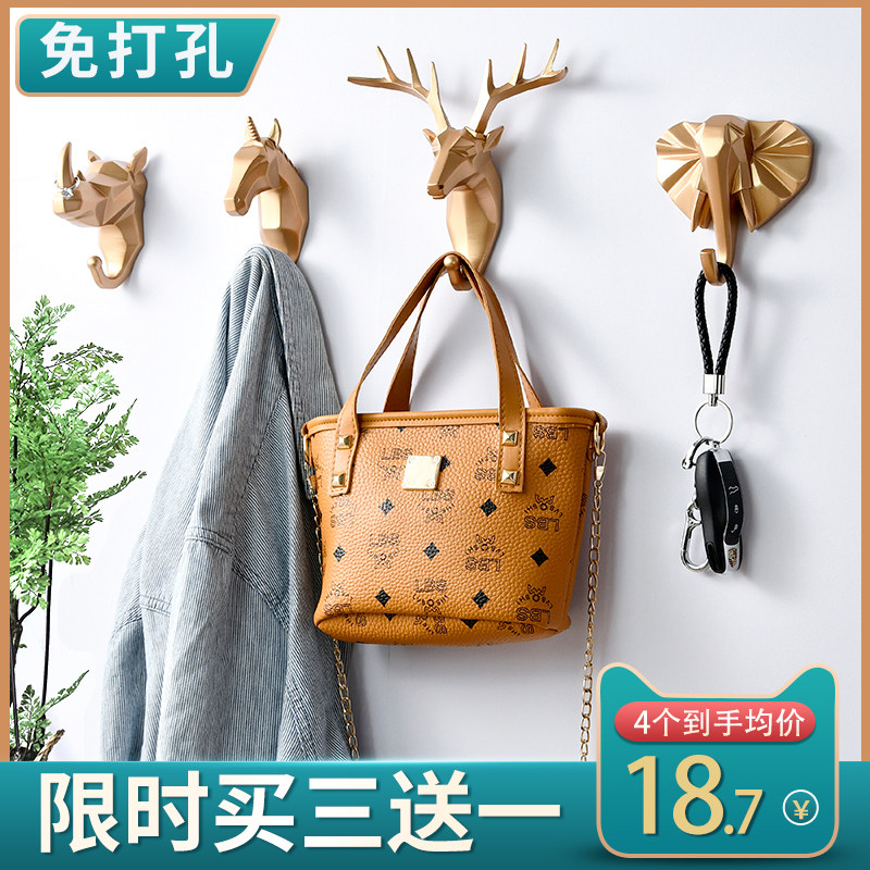 Creative key hooks into door Xuanguan containing entrance door wall hanging deer head deer corner wall hanging clothes hook free of punch