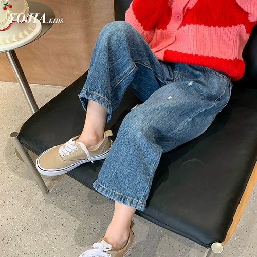 Джинсы, детские осенние штаны, детская одежда, свободный прямой крой