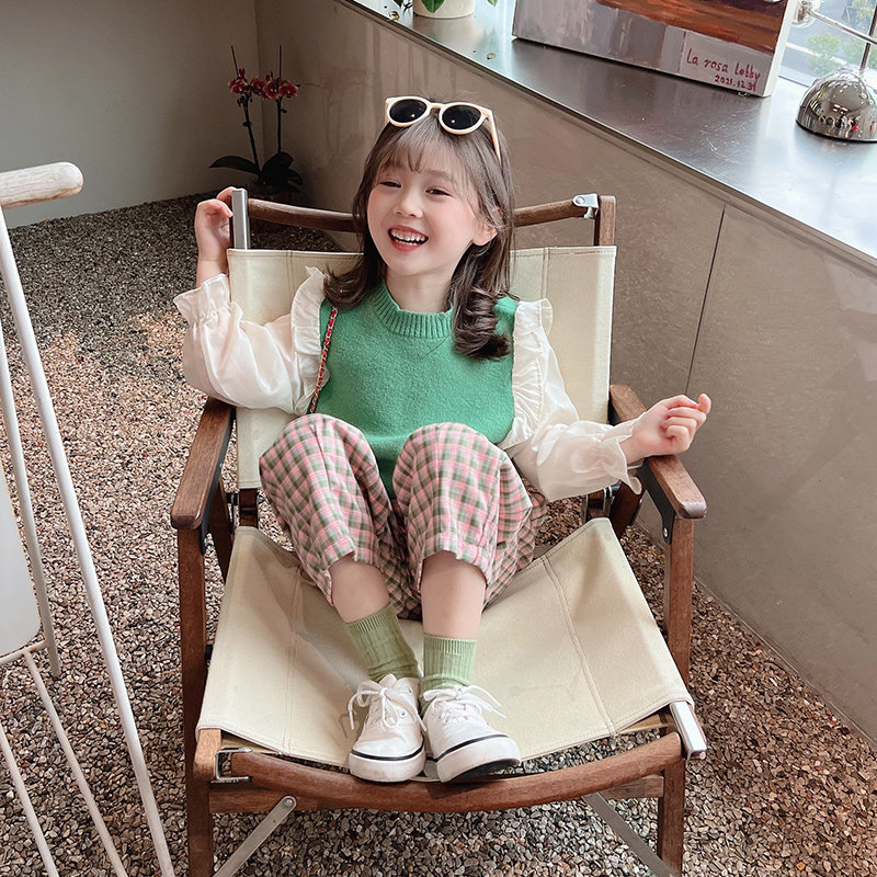 yojia girl's spring thin sweater 2022 Korean version of children's bottom-shirt-knitted sweatshirt baby foreign blouses