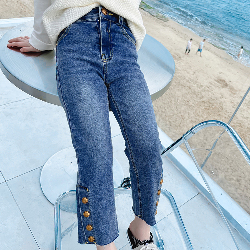 Girl Pants Spring Autumn Children Jeans Outwear Foreign Pie 2022 New Spring Dress Girl Dress Girl 90% Pants Long Pants