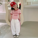 Летняя одежда, хлопковая детская футболка, детская одежда, коллекция 2023, в корейском стиле, подходит для подростков, облегающий крой, короткий рукав