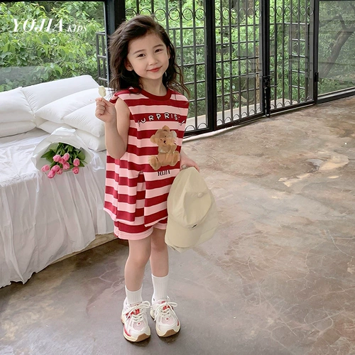 Летняя одежда, жилет, летний комплект, в корейском стиле, в западном стиле, детская одежда, короткий рукав