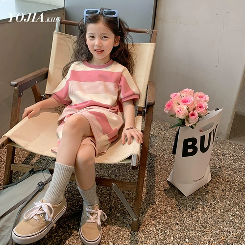 Спортивный костюм, рубиновая детская летняя одежда, детский комплект, популярно в интернете, короткий рукав, детская одежда