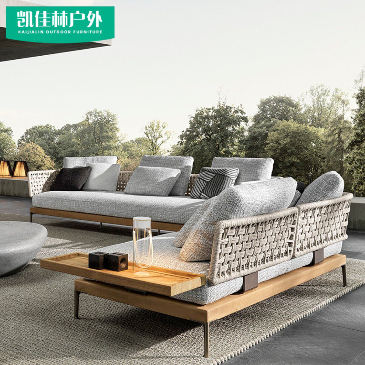 Outdoor Patio Teak Sofa Villa Furnishings Furniture Hotel Outdoor Leisure Terrace Garden Balcony Rattan Furniture Combo-Taobao