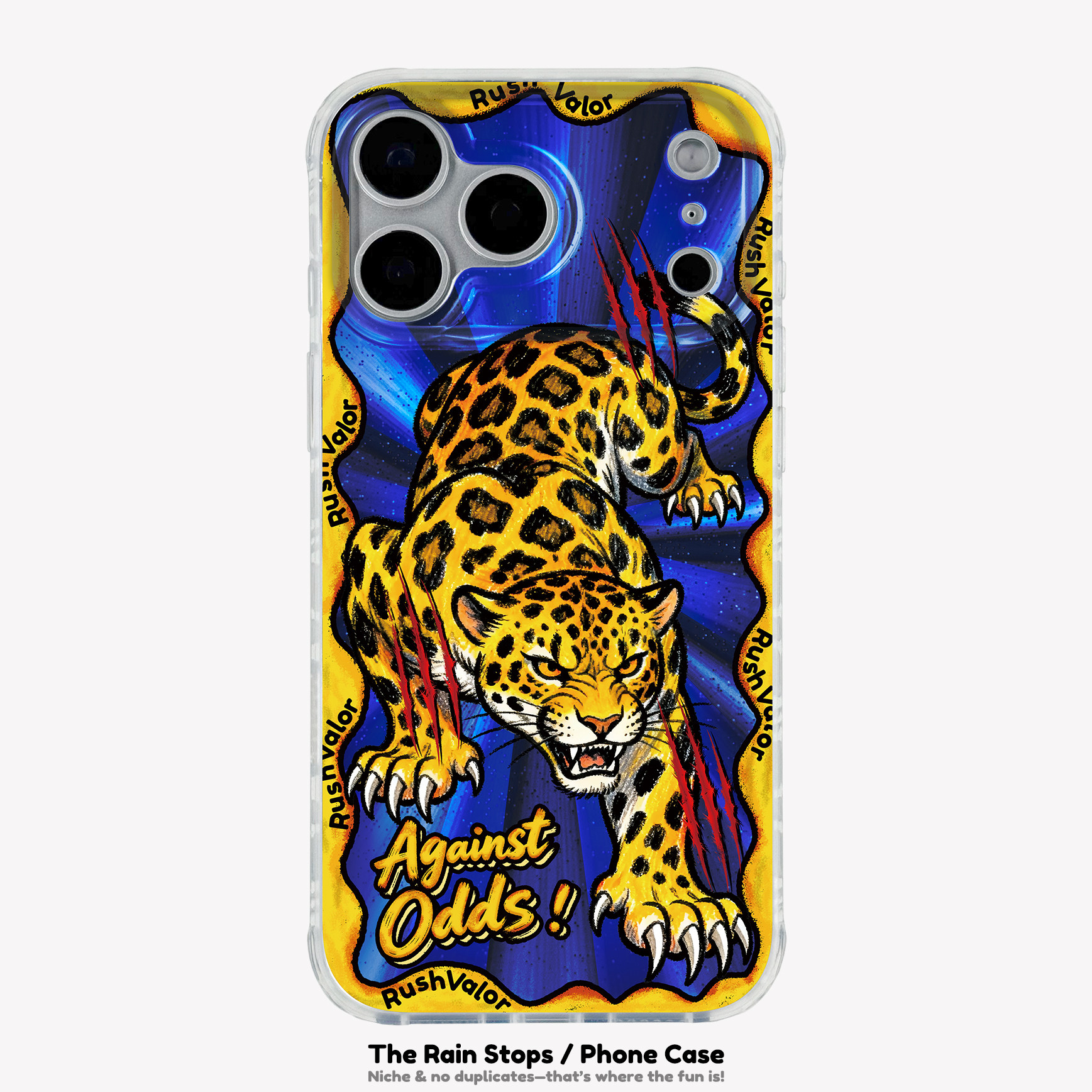 Leaping Jaguar Graffiti "Against Odds" Vibrant Blue iPhone Case for iPhone 17, 16, 15, 14 and 13