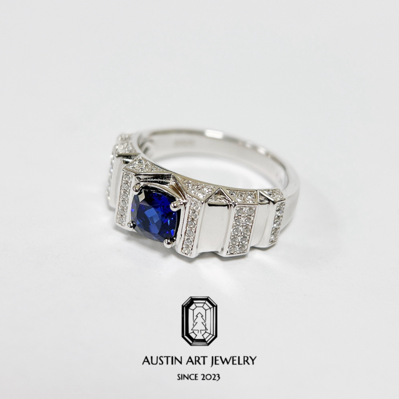 Aurcen Aosin·Seiko Simple Unisex Style Ring Men's Ring Cultivated Blue Sapphire S925 Silver Plated with 18K Gold