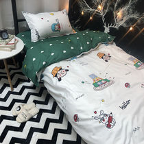 ins Japanese cute cartoon four-piece girl heart hipster bed sheets bedding dormitory quilt cover three-piece set 4