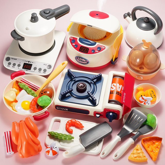 Children play house wine kitchen toys boys and girls to cook baby cut wok gas stove induction cooker refrigerator