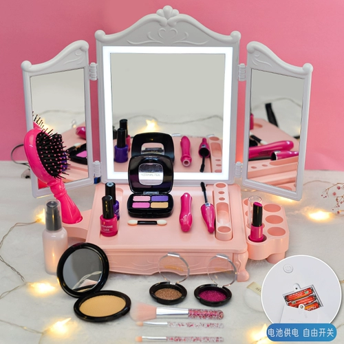 Туалетный столик для принцессы с подсветкой, косметическое зеркало, детская игрушка, реалистичная база под макияж, помада, румяна, подарок на день рождения