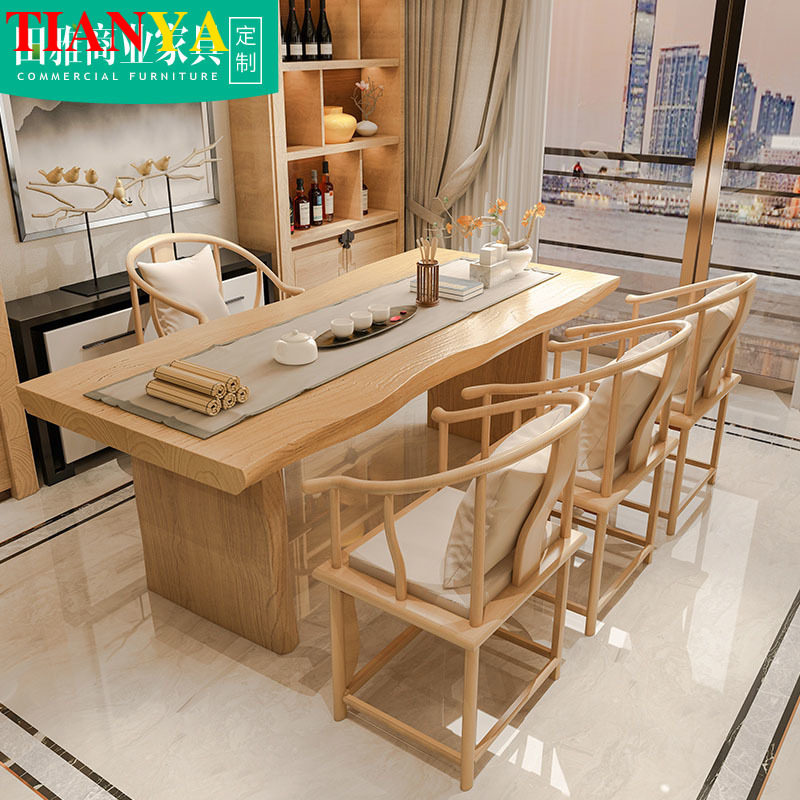 Tea table Solid wood tea table and chair combination New Chinese office tea table Zen household Kung Fu tea Several large plate tables and chairs combination
