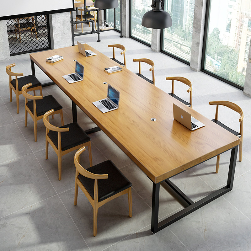 loft solid wood meeting table long table office large table designer bench industrial wind office computer table and chairs
