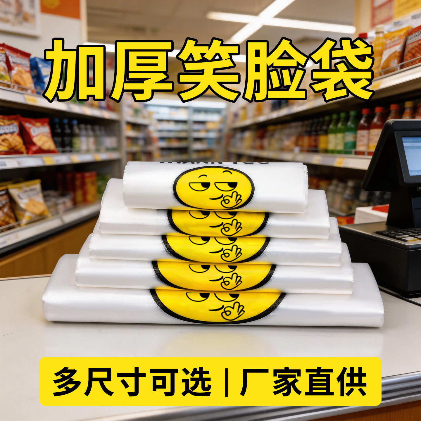 加厚食品级白色笑脸塑料袋一次性打包袋超市购物袋手提方便袋批发