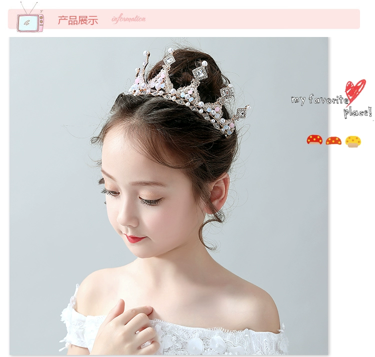 Phiên bản Hàn Quốc của vương miện trẻ em đội mũ công chúa dễ thương cô gái trẻ em băng đô pha lê Aisha trẻ em sinh nhật vương miện cổ tích - Phụ kiện tóc