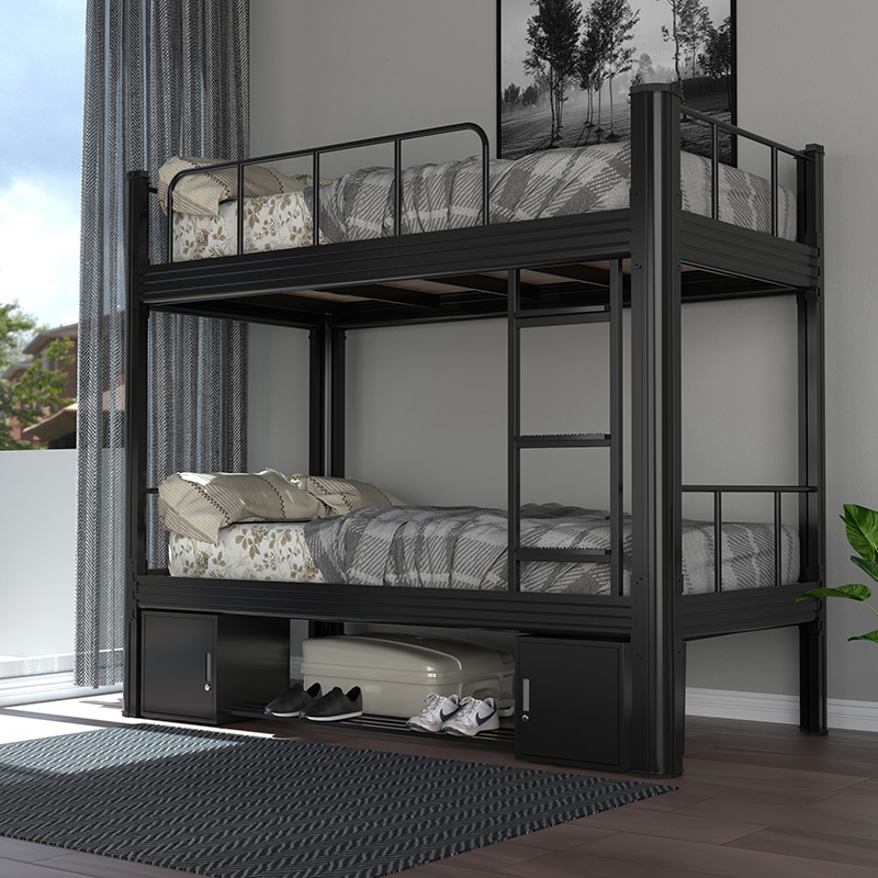 Upper and lower bunk iron frame bed student staff upper and lower bunk bed dormitory 1 2m shelf bed wrought iron double high and low bed