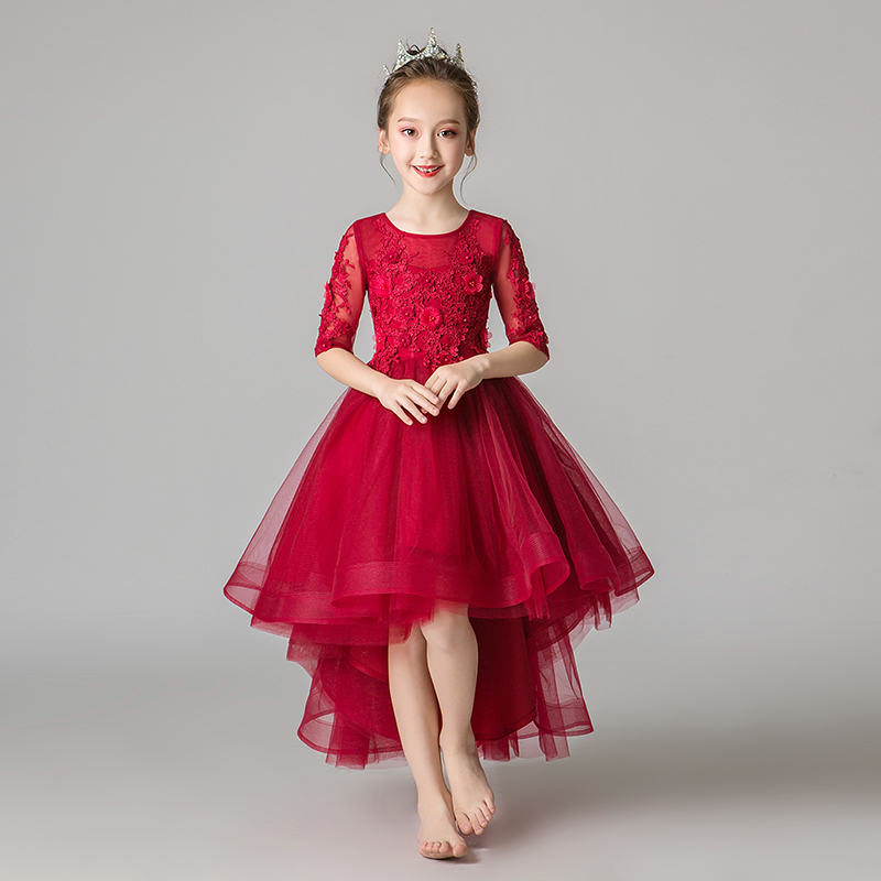Children's dress princess dress girl birthday red front short back long small flower girl host piano costume summer
