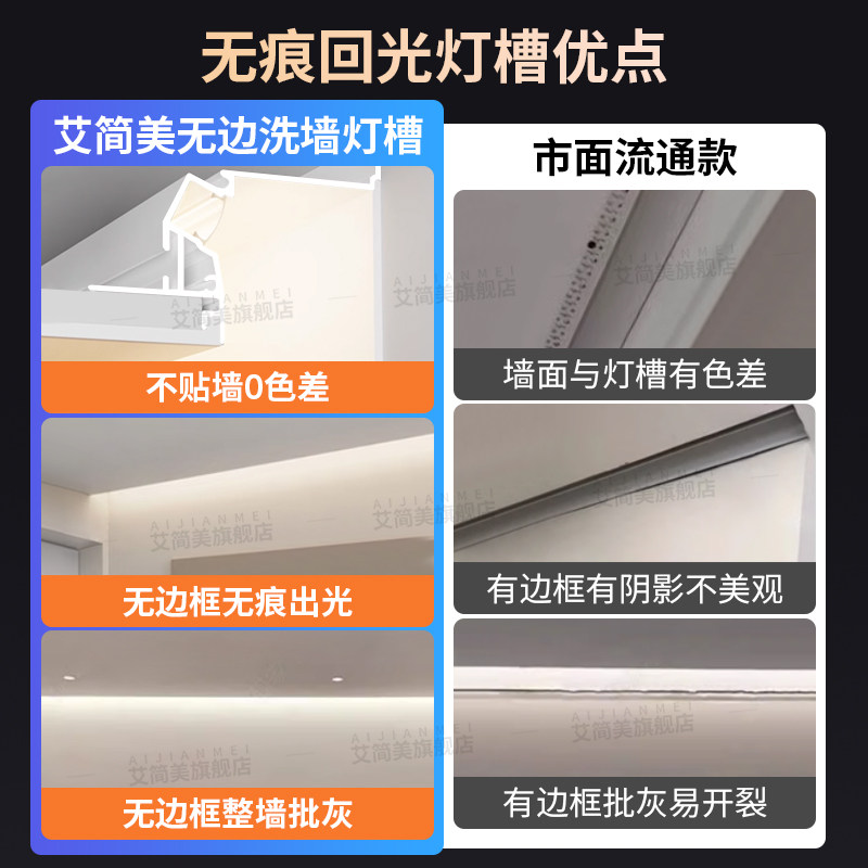 Frameless Recessed Wall Washer Light, Ceiling Suspended Downlight, Reflector Light Channel, Living Room Downlight, Reflective Aluminum Profile Light Channel