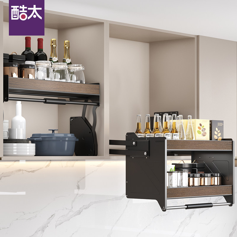 Cool too kitchen hanging cabinet lifting basket double-layer integral cabinet storage drop-down? Car rack seasoning basket