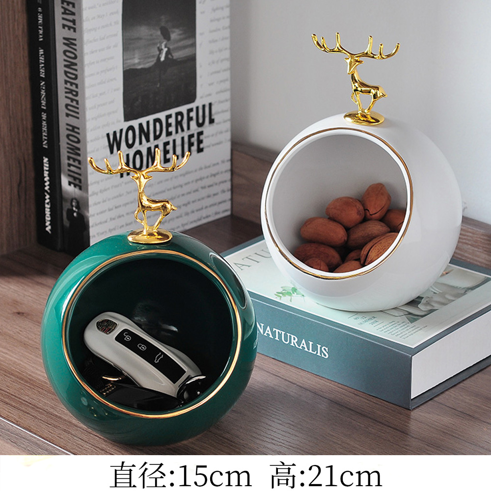 Big [White + Green] Golden Deer HeadXiaojin Deer ornaments Storage ornament originality a birthday present room desktop Porch TV cabinet wine cabinet Arts and Crafts