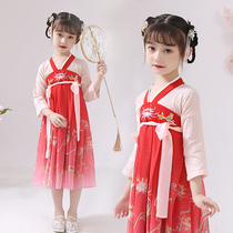 Childrens Hanfu girls spring and summer Chinese style ancient costumes super fairy elegant skirt princess dress summer new 12 years old