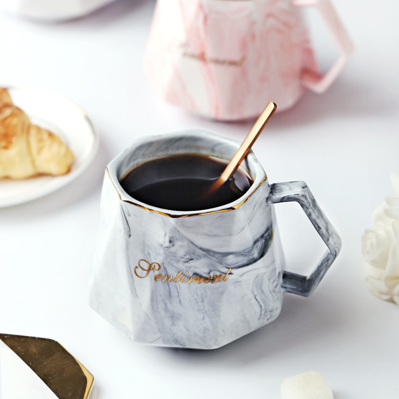 Marble Tattoo Mark Cup Nordic Style Cute Brief Teenage Girl Ins Wind Home Ceramics Light Lavish Coffee Cups
