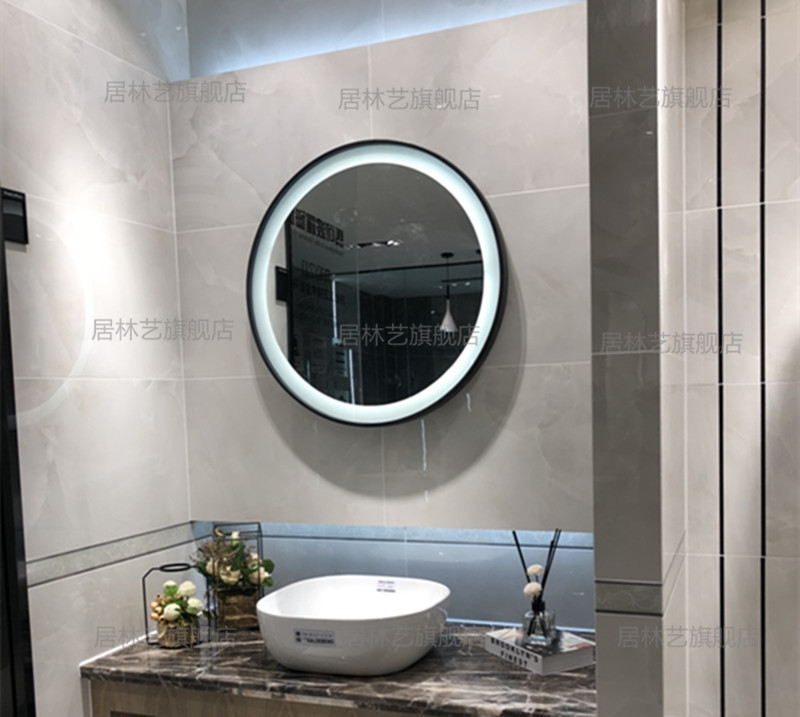 With lamp wall-mounted round mirror round mirror Bathroom Mirror Cosmetic Mirror Cosmetic Mirror cosmetic mirror Hyun Guan Mirror Round Mirror Mesh Red Mirror