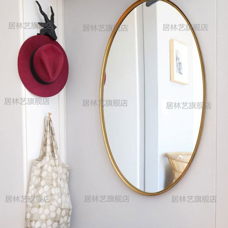 Champagne gold oval mirror Wall-mounted oval mirror Living room decorative mirror Makeup mirror Powder room bathroom mirror Entrance mirror