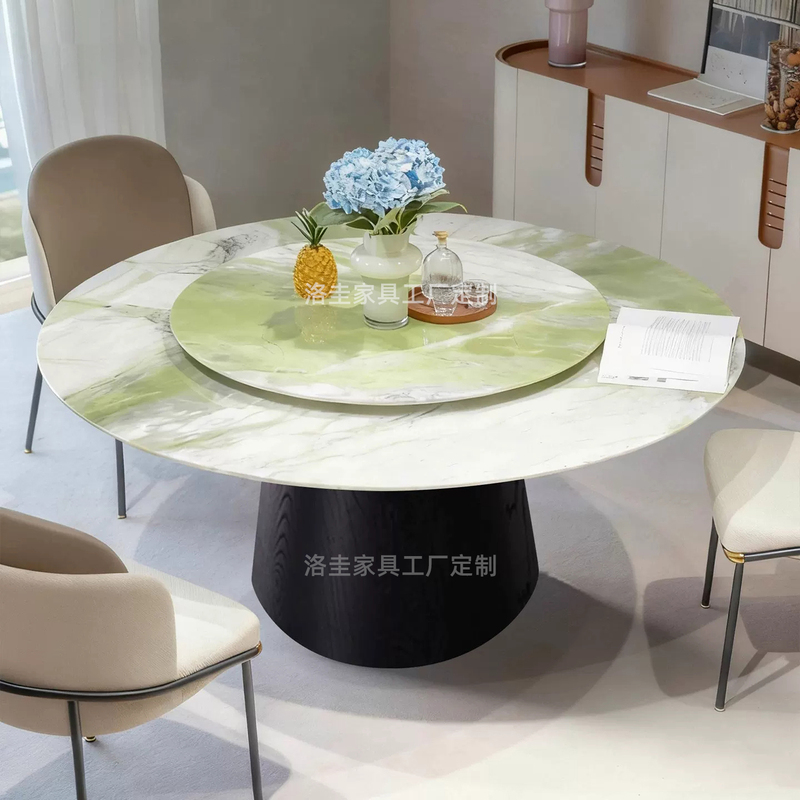 Glacier Green Imported Natural Luxury Stone Dining Table French Mid-Century Style High-End Irish Green Marble Round Dining Table Glacier Green Imported Natural Luxury Stone Dining Table French Mid-Century Style High-End Irish Green Marble Round Dining Table