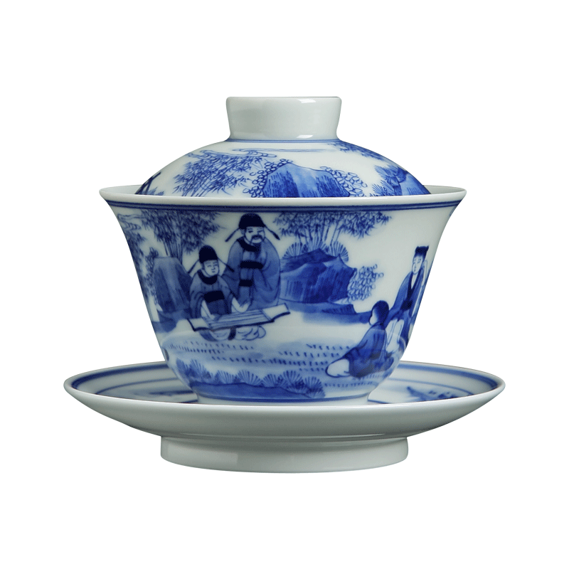 Up with jingdezhen blue and white hand - made ceramic green was three tureen kung fu cup a single large not hot cups