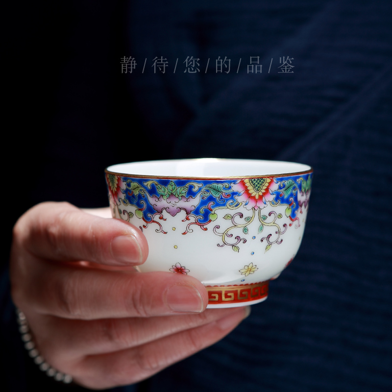 Jingdezhen up green was hand - made porcelain teacup archaize manual kung fu tea masters cup single sample tea cup