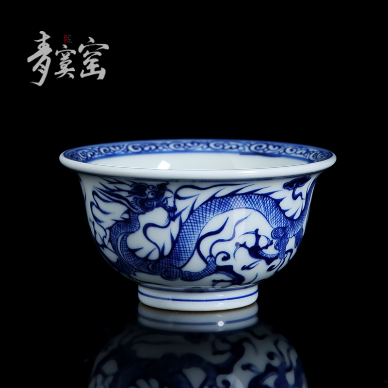 Green was up with jingdezhen blue and white sample tea cup kung fu tea set ceramic cups manual build master cup personal single CPU