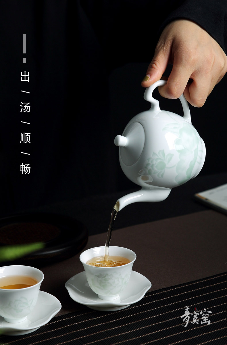 Bluish white porcelain up jingdezhen ceramics green was manual contracted household kung fu tea tea set large single pot the teapot