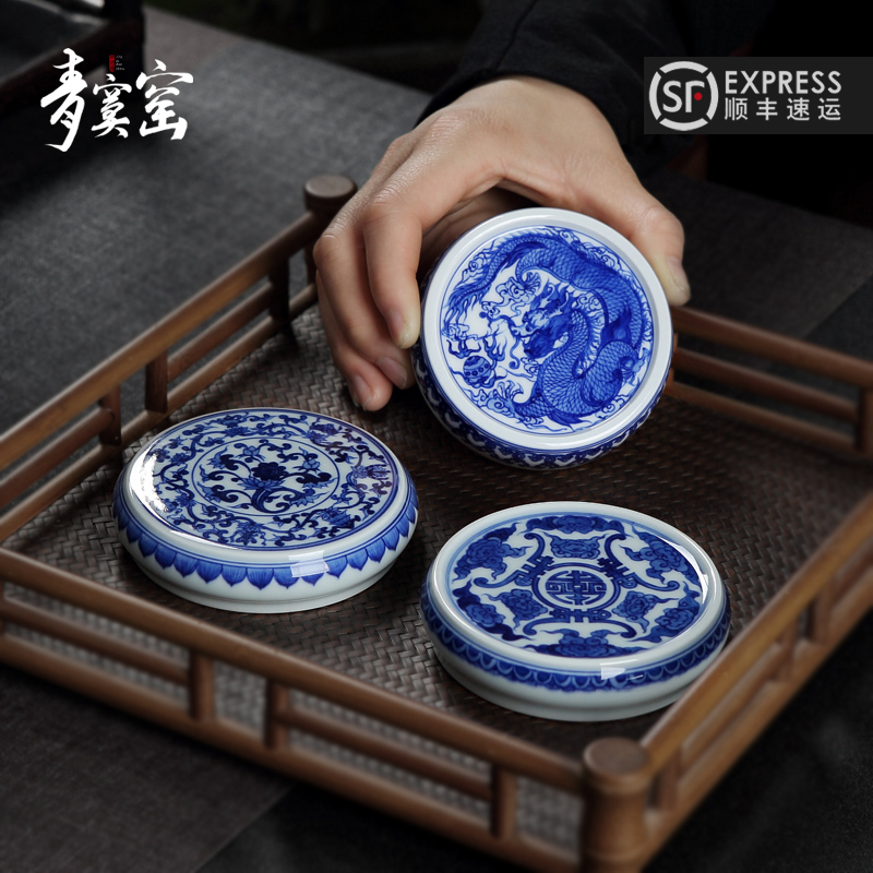 Up with jingdezhen ceramic green was hand - made porcelain cover rear cover bracket kung fu tea accessories to burn pot cup mat