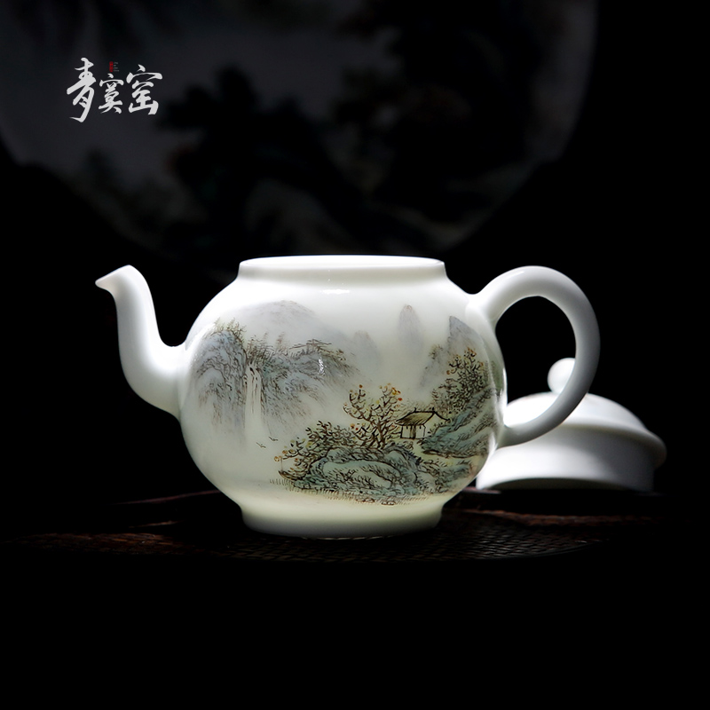 Up with jingdezhen ceramics hand - made pastel blue was kung fu tea set household teapot domestic large manual single pot