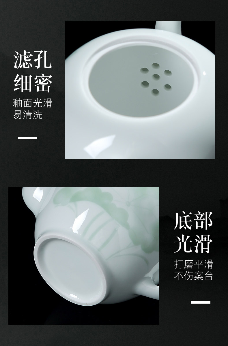 Bluish white porcelain up jingdezhen ceramics green was manual contracted household kung fu tea tea set large single pot the teapot