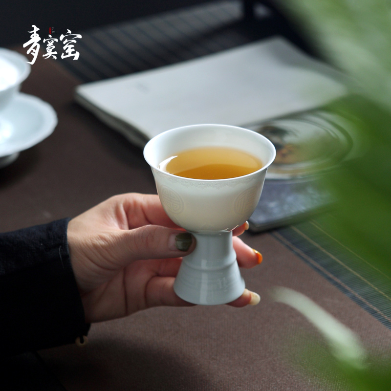 Green was up with jingdezhen ceramic cups tea master of a single pure manual goblet single cup home