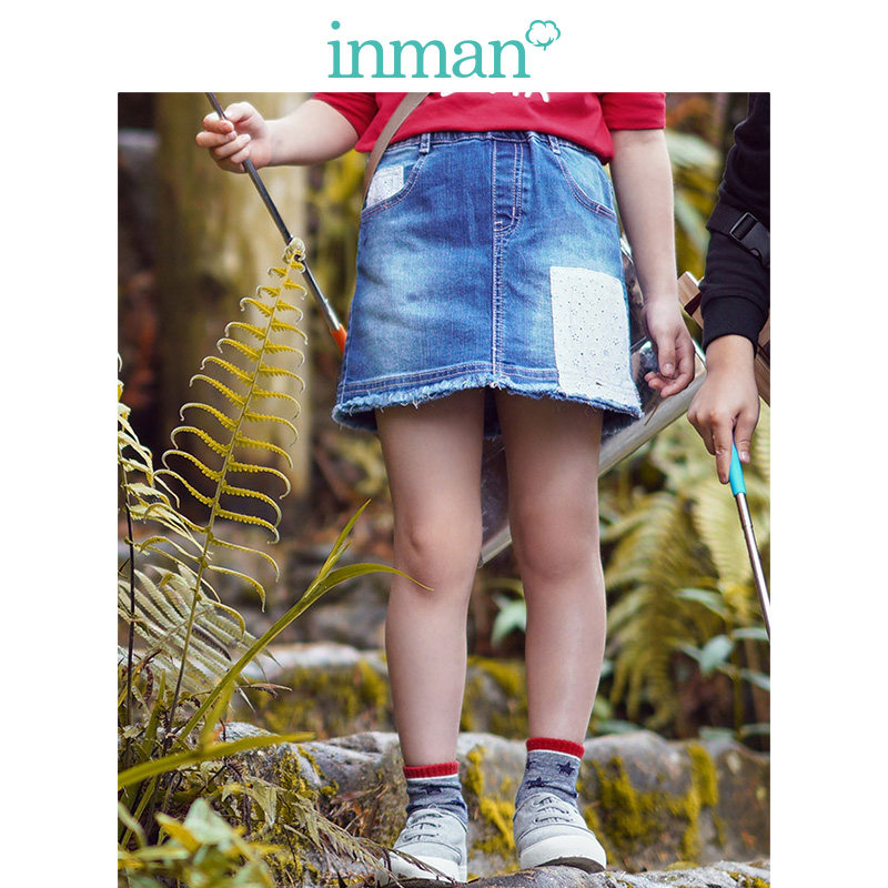 Inman Youngster Dress Clear Cabin 2022 Spring Autumn Girl Skirt Middle Skirt Child Denim Dress With Half Body Dress Spring Dress