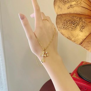 18K ホワイト ゴールド ローズ ゴールド クロス スマイリー Eyefunny レター ライトニング フル ダイヤモンド ボーン ネックレス ペンダント