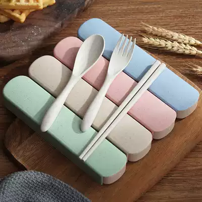 Wheat tableware three-piece set is better than stainless steel, environmental protection and convenient student travel spoon Fork chopsticks set children's chopsticks box